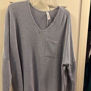 Striped V-Neck Long Sleeve oversized boutique Top